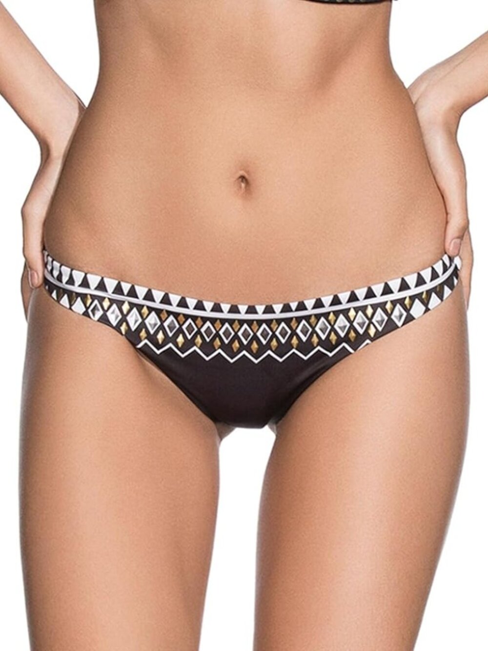 Agua Bendita Nuba V.B. Bikini Swim Bottom Black Studded Tribal Low Rise Large